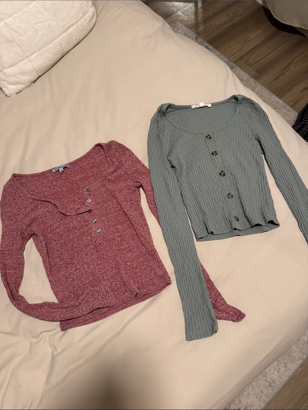 Ribbed Crop Tops - Maroon and Sage Green